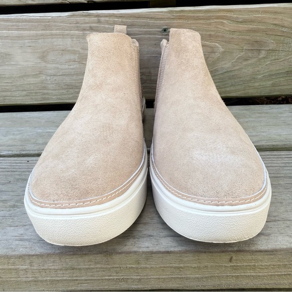 TOMS Suede Ankle Bootie Bryce Sneaker Flats Sand Slip On Rubber Outsole Natural - Picture 3 of 16